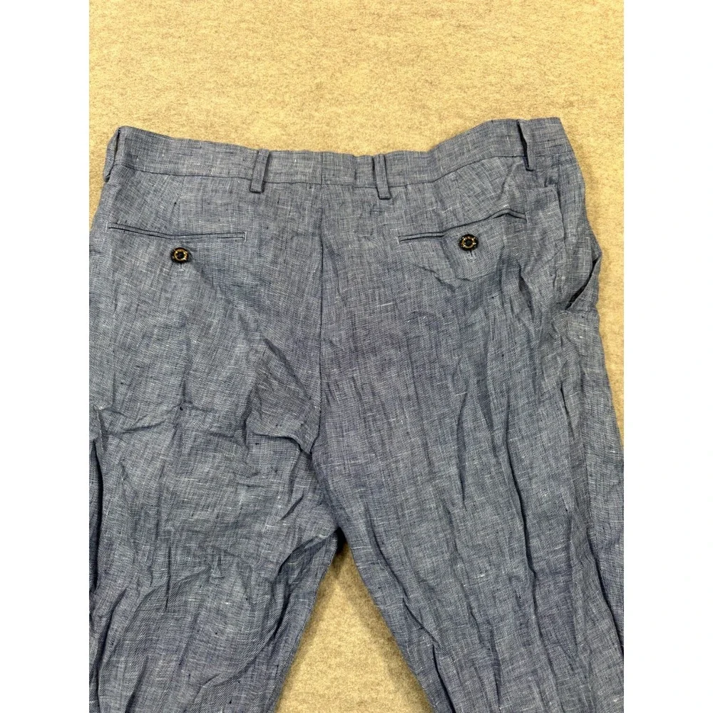 Murano Baird McNutt Slim Alex Fit Dress Pants Mens 34x30 Blue Flat Front Linen